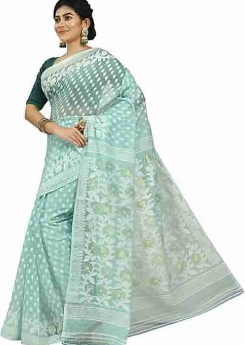 Women`s Bengal Handloom Tant Soft Dhakai Jamdani Cotton Saree Whole Body Design Without Blouse Piece