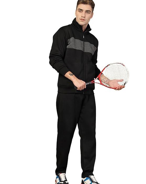 Mens High Neck Winter Tracksuit Full Zip Jacket with Elastic Waist Lower Warm and Soft Activewear Set for Gym Running and Casual Use