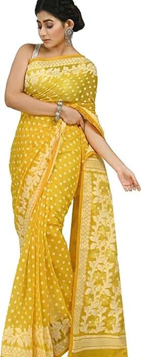 Women`s Bengal Handloom Tant Soft Dhakai Jamdani Cotton Saree Whole Body Design Without Blouse Piece