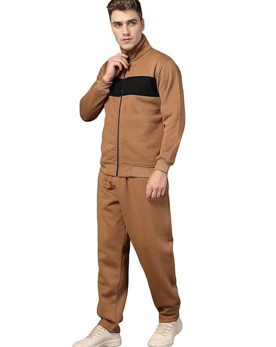 Mens High Neck Winter Tracksuit Full Zip Jacket with Elastic Waist Lower Warm and Soft Activewear Set for Gym Running and Casual Use