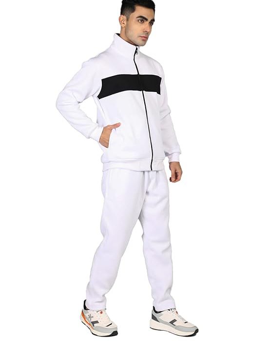 Mens High Neck Winter Tracksuit Full Zip Jacket with Elastic Waist Lower Warm and Soft Activewear Set for Gym Running and Casual Use
