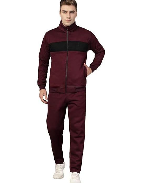 Mens High Neck Winter Tracksuit Full Zip Jacket with Elastic Waist Lower Warm and Soft Activewear Set for Gym Running and Casual Use