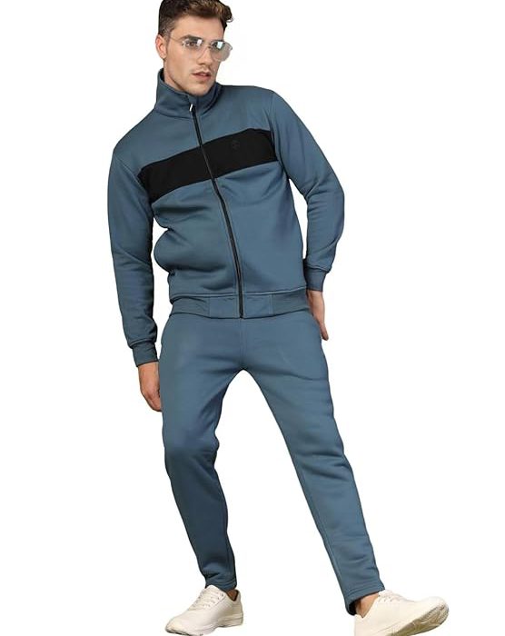 Mens High Neck Winter Tracksuit Full Zip Jacket with Elastic Waist Lower Warm and Soft Activewear Set for Gym Running and Casual Use
