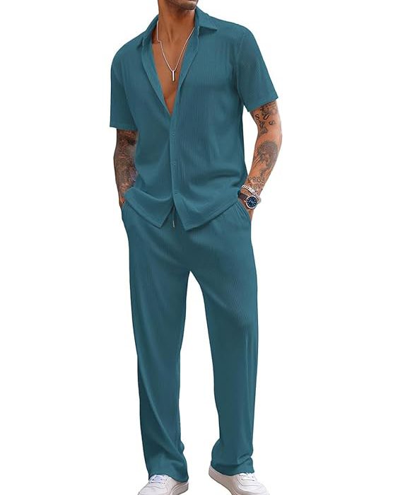 Men Training Suit Solid Polyester Summer Co-Ord Set With Polo Neck