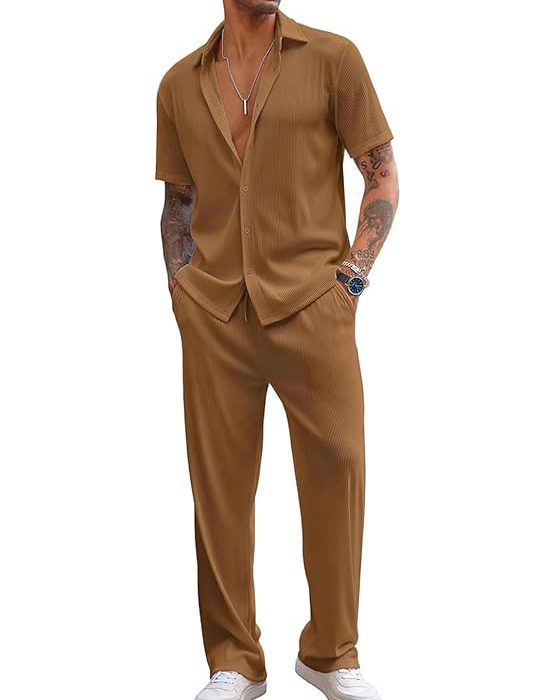 Men Training Suit Solid Polyester Summer Co-Ord Set With Polo Neck