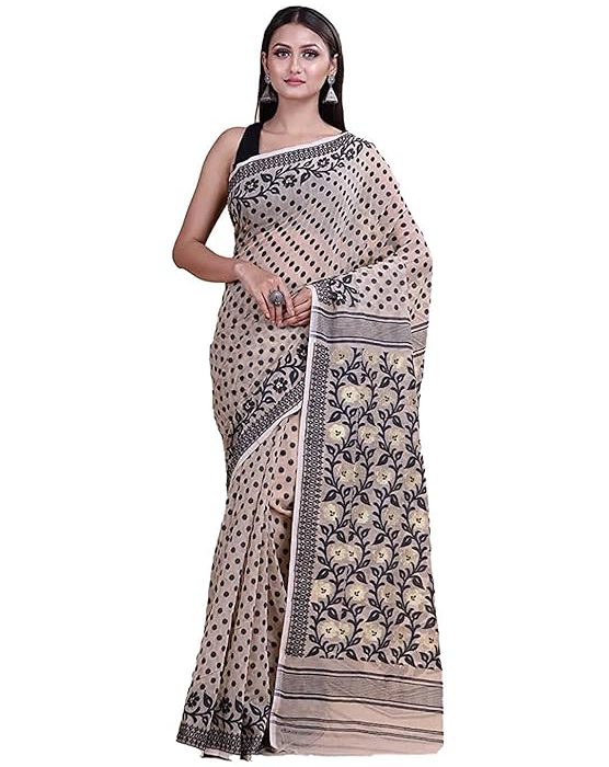 Women`s Bengal Handloom Tant Soft Dhakai Jamdani Cotton Saree Whole Body Design Without Blouse Piece