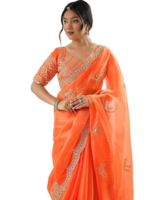 SIRIL Women's Tissue Soft Silk Embroidered Saree With Unstitched Blouse