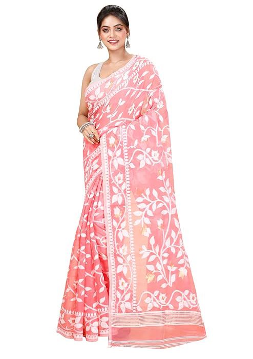 Women`s Bengal Handloom Tant Soft Dhakai Jamdani Cotton Saree Whole Body Design Without Blouse Piece