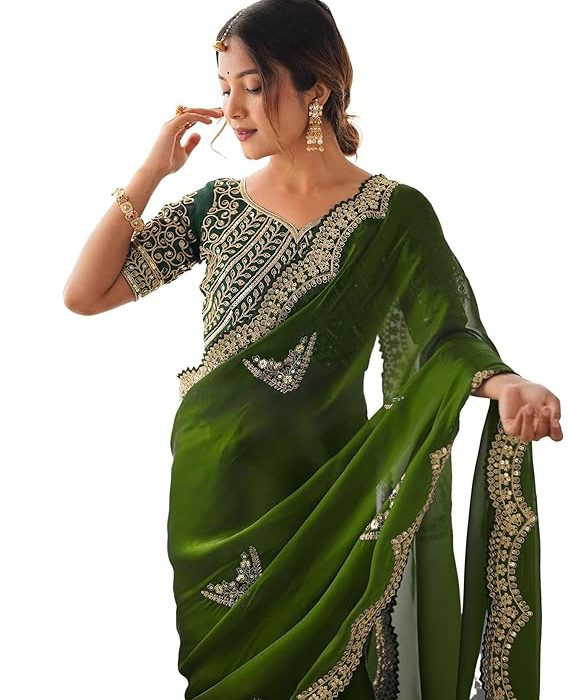 SIRIL Women's Tissue Soft Silk Embroidered Saree With Unstitched Blouse