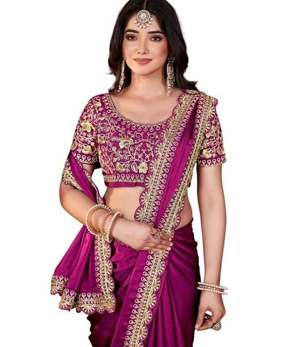 Women's Elegant Designer Sarees Premium Rangoli Fabric with Embellished Border, Lightweight and Stylish Ethnic Wear - Perfect for Parties, Weddings, and Festive Occasions..