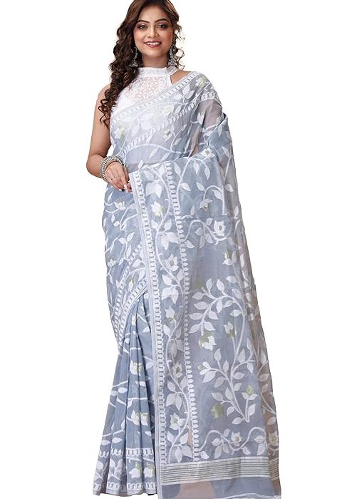 Women`s Bengal Handloom Tant Soft Dhakai Jamdani Cotton Saree Whole Body Design Without Blouse Piece