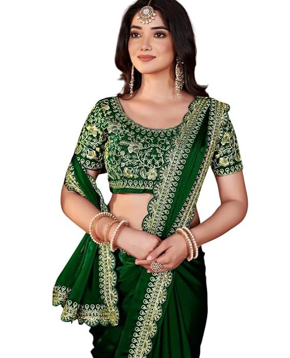 Women's Elegant Designer Sarees Premium Rangoli Fabric with Embellished Border, Lightweight and Stylish Ethnic Wear - Perfect for Parties, Weddings, and Festive Occasions..