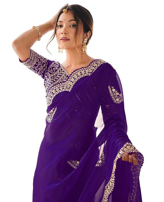 SIRIL Women's Tissue Soft Silk Embroidered Saree With Unstitched Blouse