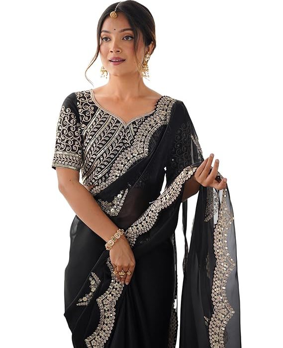 SIRIL Women's Tissue Soft Silk Embroidered Saree With Unstitched Blouse