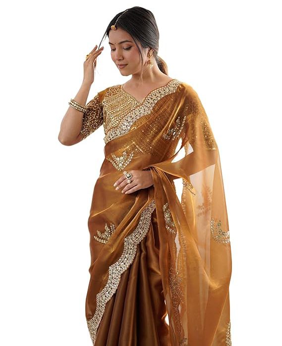 SIRIL Women's Tissue Soft Silk Embroidered Saree With Unstitched Blouse