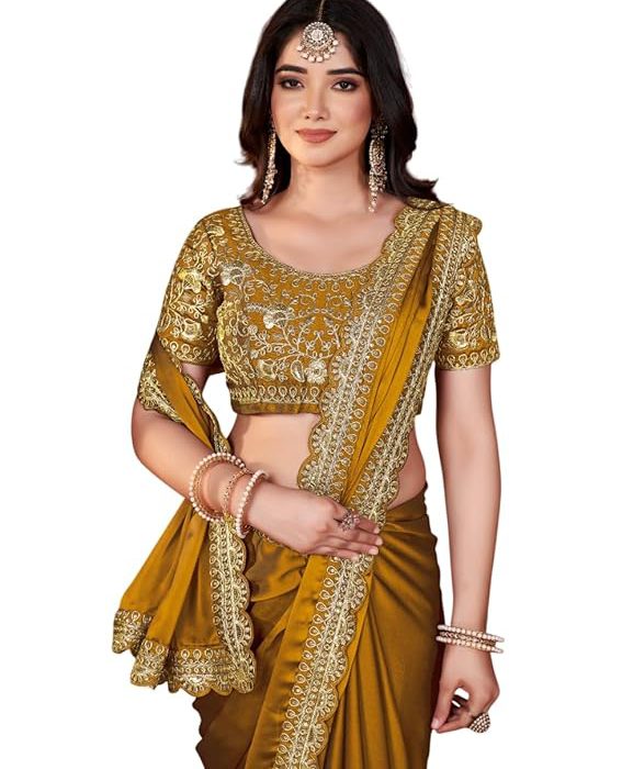 Women's Elegant Designer Sarees Premium Rangoli Fabric with Embellished Border, Lightweight and Stylish Ethnic Wear - Perfect for Parties, Weddings, and Festive Occasions..