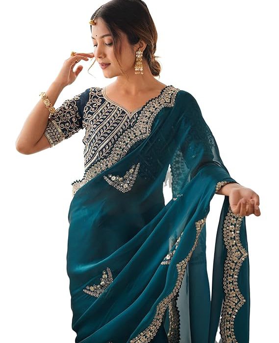 SIRIL Women's Tissue Soft Silk Embroidered Saree With Unstitched Blouse