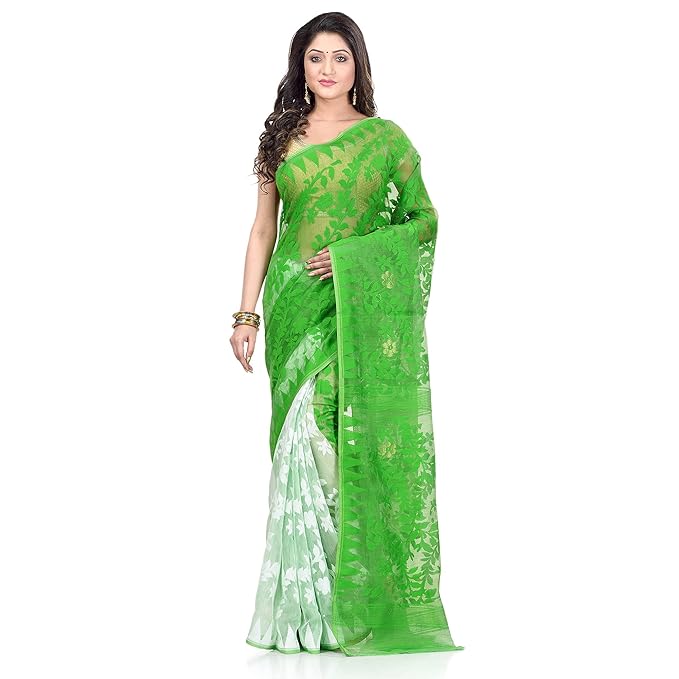 Women`s Bengal Handloom Tant Soft Dhakai Jamdani Cotton Saree Whole Body Design Without Blouse Piece