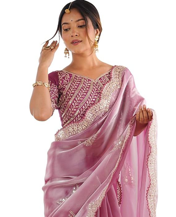 SIRIL Women's Tissue Soft Silk Embroidered Saree With Unstitched Blouse