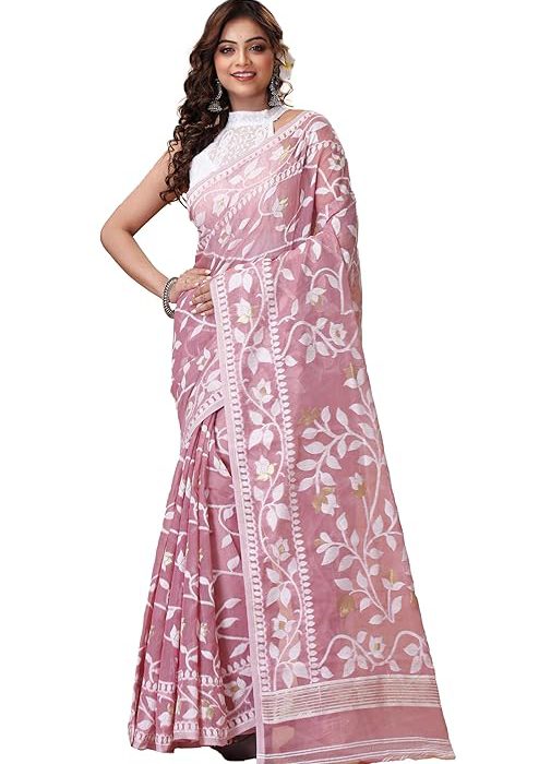 Women`s Bengal Handloom Tant Soft Dhakai Jamdani Cotton Saree Whole Body Design Without Blouse Piece