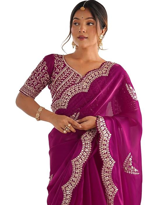 SIRIL Women's Tissue Soft Silk Embroidered Saree With Unstitched Blouse