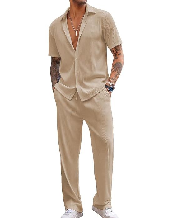 Men Training Suit Solid Polyester Summer Co-Ord Set With Polo Neck