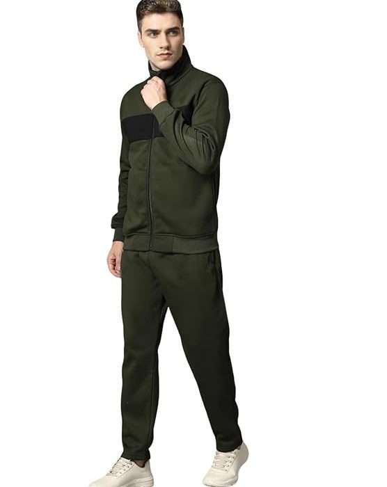 Mens High Neck Winter Tracksuit Full Zip Jacket with Elastic Waist Lower Warm and Soft Activewear Set for Gym Running and Casual Use