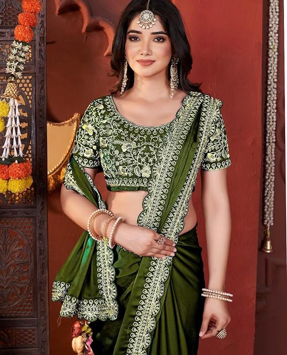 Women's Elegant Designer Sarees Premium Rangoli Fabric with Embellished Border, Lightweight and Stylish Ethnic Wear - Perfect for Parties, Weddings, and Festive Occasions..