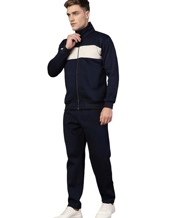 Mens High Neck Winter Tracksuit Full Zip Jacket with Elastic Waist Lower Warm and Soft Activewear Set for Gym Running and Casual Use