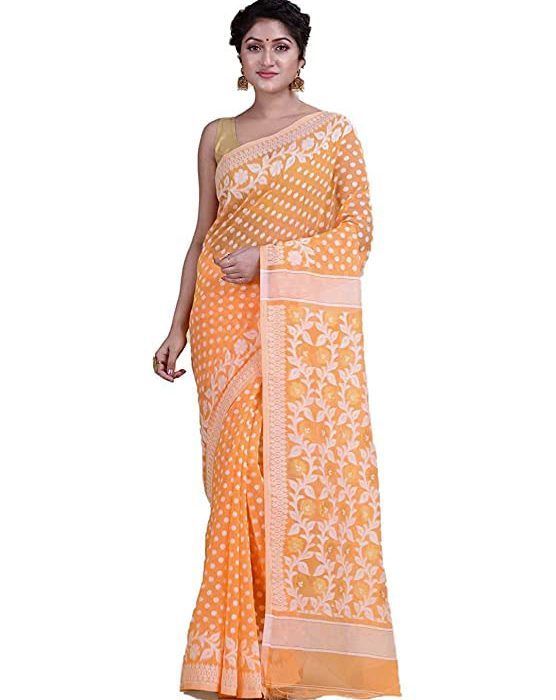 Women`s Bengal Handloom Tant Soft Dhakai Jamdani Cotton Saree Whole Body Design Without Blouse Piece
