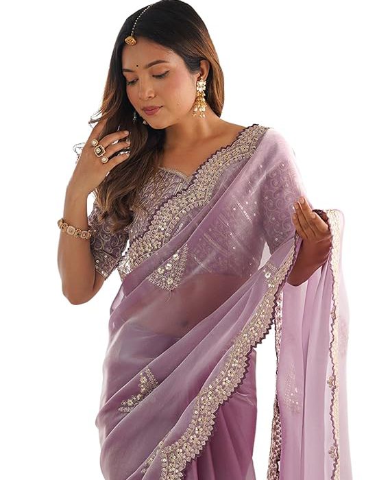 SIRIL Women's Tissue Soft Silk Embroidered Saree With Unstitched Blouse