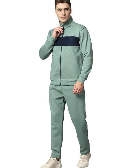 Mens High Neck Winter Tracksuit Full Zip Jacket with Elastic Waist Lower Warm and Soft Activewear Set for Gym Running and Casual Use