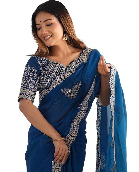 SIRIL Women's Tissue Soft Silk Embroidered Saree With Unstitched Blouse
