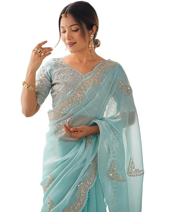 SIRIL Women's Tissue Soft Silk Embroidered Saree With Unstitched Blouse