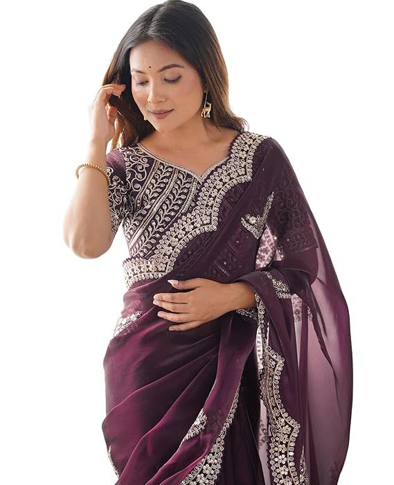 SIRIL Women's Tissue Soft Silk Embroidered Saree With Unstitched Blouse
