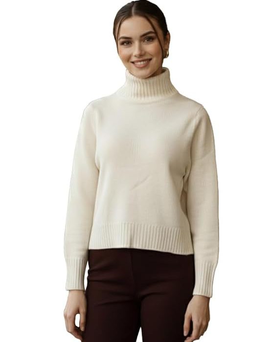 Women's Wool Blend Winter Wear Turtle Neck Drop Shoulder Sweater
