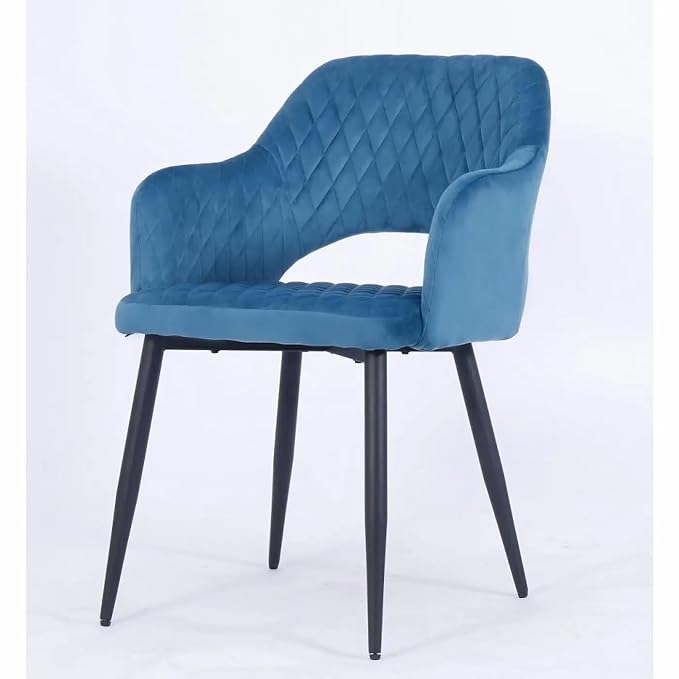 BAWARI Velvet Dining Chair | Barfi Design Accent Chair for Home Office Restaurent Cafe | Upholstered Cushion Chair with Dual Tone Legs | 1pc (Blue, Standard)