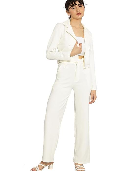 KOTTY Women's Solid Relaxed Fit Full Sleeve Co-ord Blazer and Trouser Set.