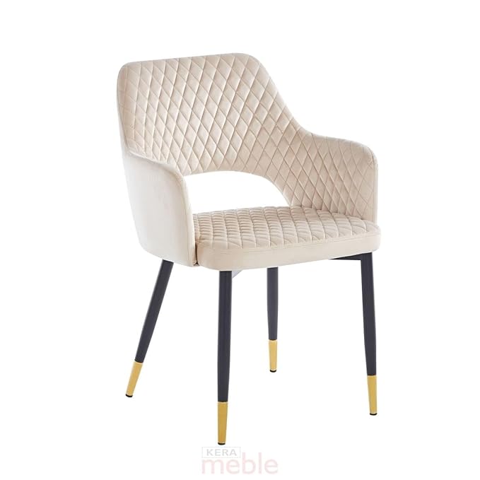 BAWARI Velvet Dining Chair | Barfi Design Accent Chair for Home Office Restaurent Cafe | Upholstered Cushion Chair with Dual Tone Legs | 1pc (Beige, Standard)