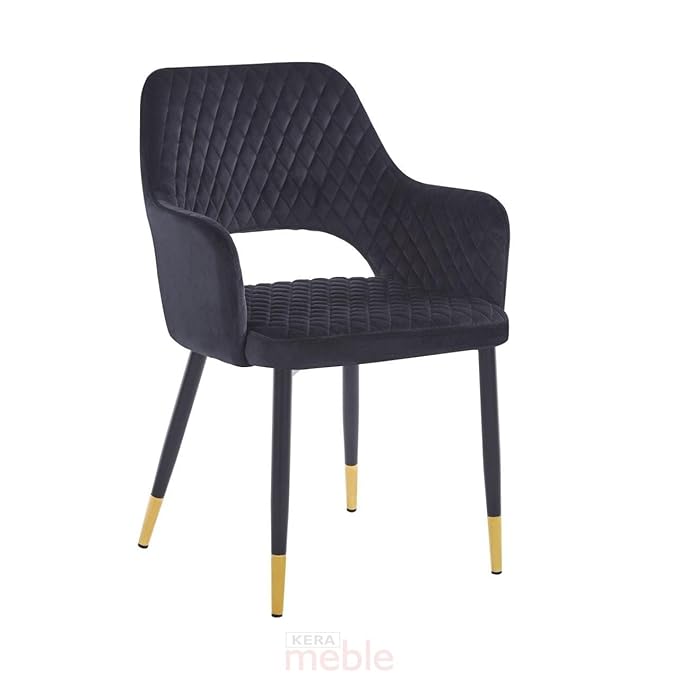 BAWARI Velvet Dining Chair | Barfi Design Accent Chair for Home Office Restaurent Cafe | Upholstered Cushion Chair with Dual Tone Legs | 1pc (Black, Standard)