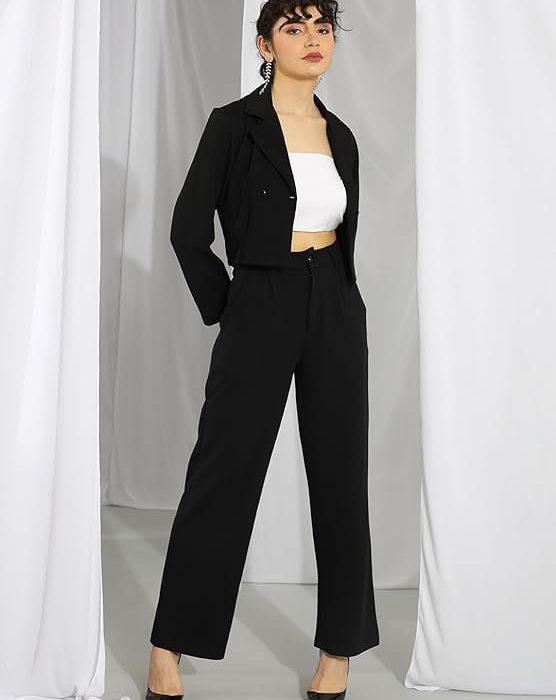 KOTTY Women's Solid Relaxed Fit Full Sleeve Co-ord Blazer and Trouser Set.