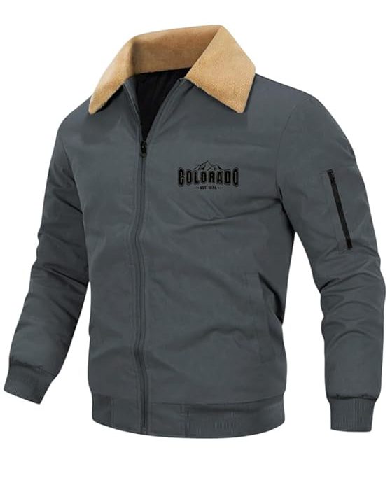 Men’s Colorado Fleece-Lined Bomber Jacket || Winter Warm Stylish Casual Coat with Soft Collar & Zipper Closure
