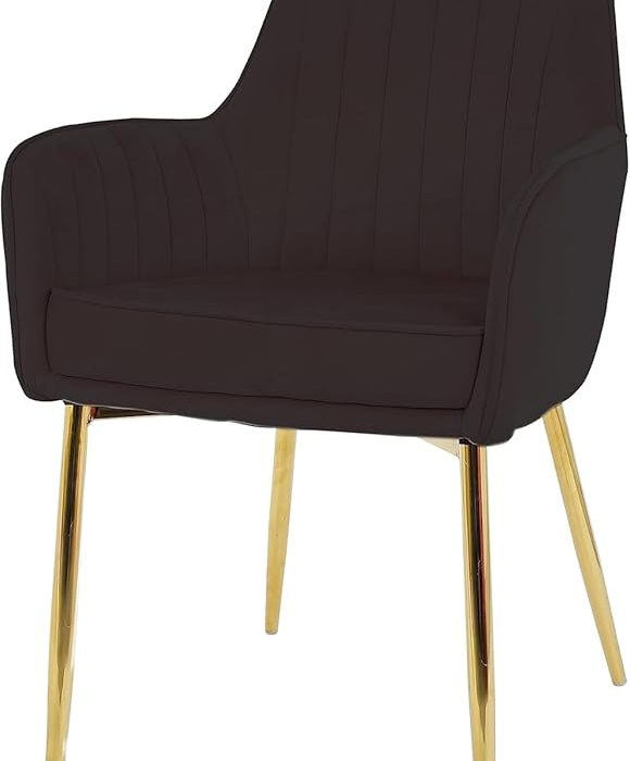 BAWARI Plush Dining Chair | Accent Chair for Living Room Bedroom Restuarant | Velvet Fabric & Thick Cushion Seat with Sturdy Glossy Metal Legs (Golden Legs, Black)