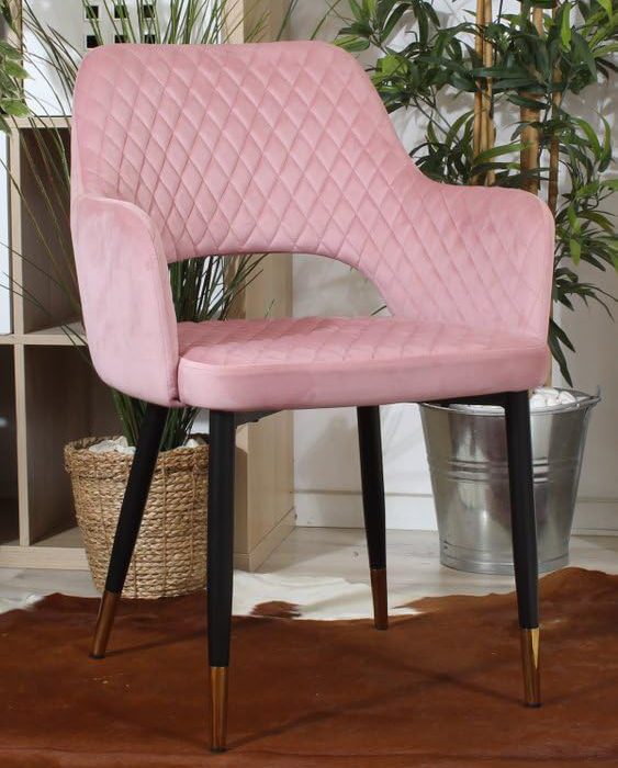 BAWARI Velvet Dining Chair | Barfi Design Accent Chair for Home Office Restaurent Cafe | Upholstered Cushion Chair with Dual Tone Legs | 1pc (Baby Pink, Standard)