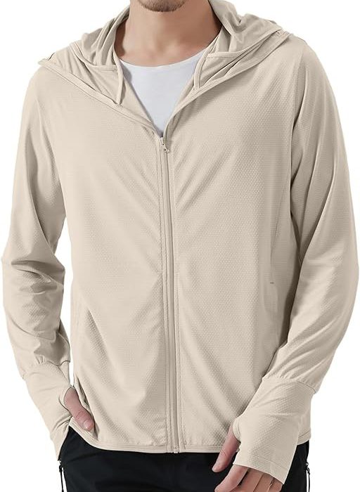 Men Full Zip Hoodie Jacket Long Sleeve Sunscreen jacket for men UV Protection UPF 50+ Lightweight Summer jacket for men sun protection For bike gym trekking