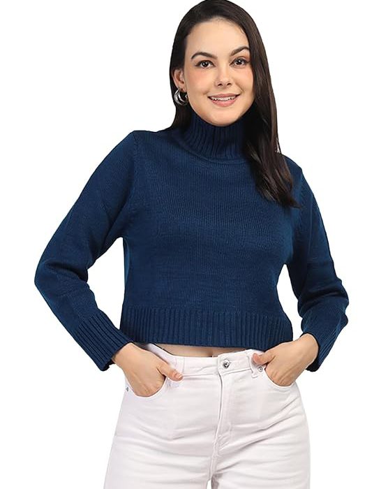Women's Wool Blend Winter Wear Turtle Neck Drop Shoulder Sweater