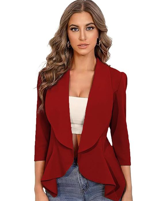 Women's Lightweight Open Front Blazer – Draped Waterfall Longline Blazer Style