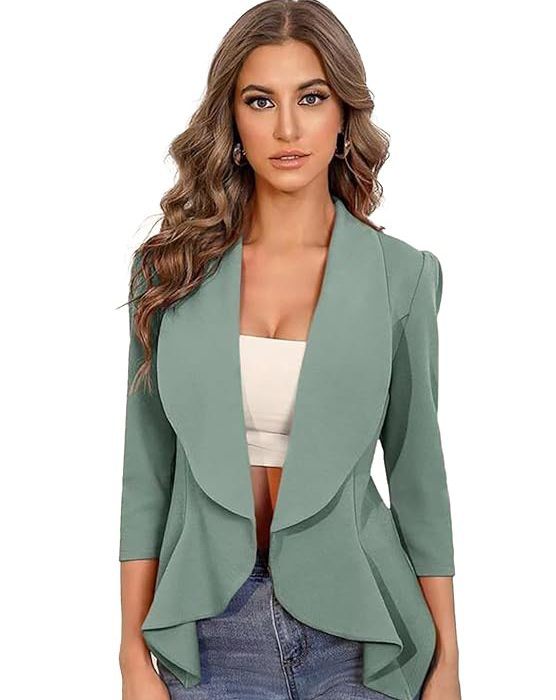 Women's Lightweight Open Front Blazer – Draped Waterfall Longline Blazer Style