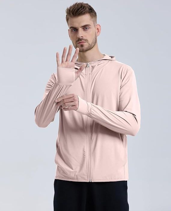 Men Full Zip Hoodie Jacket Long Sleeve Sunscreen jacket for men UV Protection UPF 50+ Lightweight Summer jacket for men sun protection For bike gym trekking