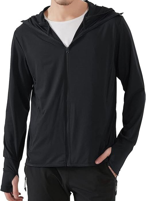 Men Full Zip Hoodie Jacket Long Sleeve Sunscreen jacket for men UV Protection UPF 50+ Lightweight Summer jacket for men sun protection For bike gym trekking